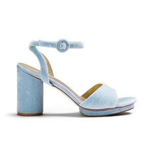 Forever Soles Blue Velvet Wedding Shoes - 39 - Block heel - Peep Toe